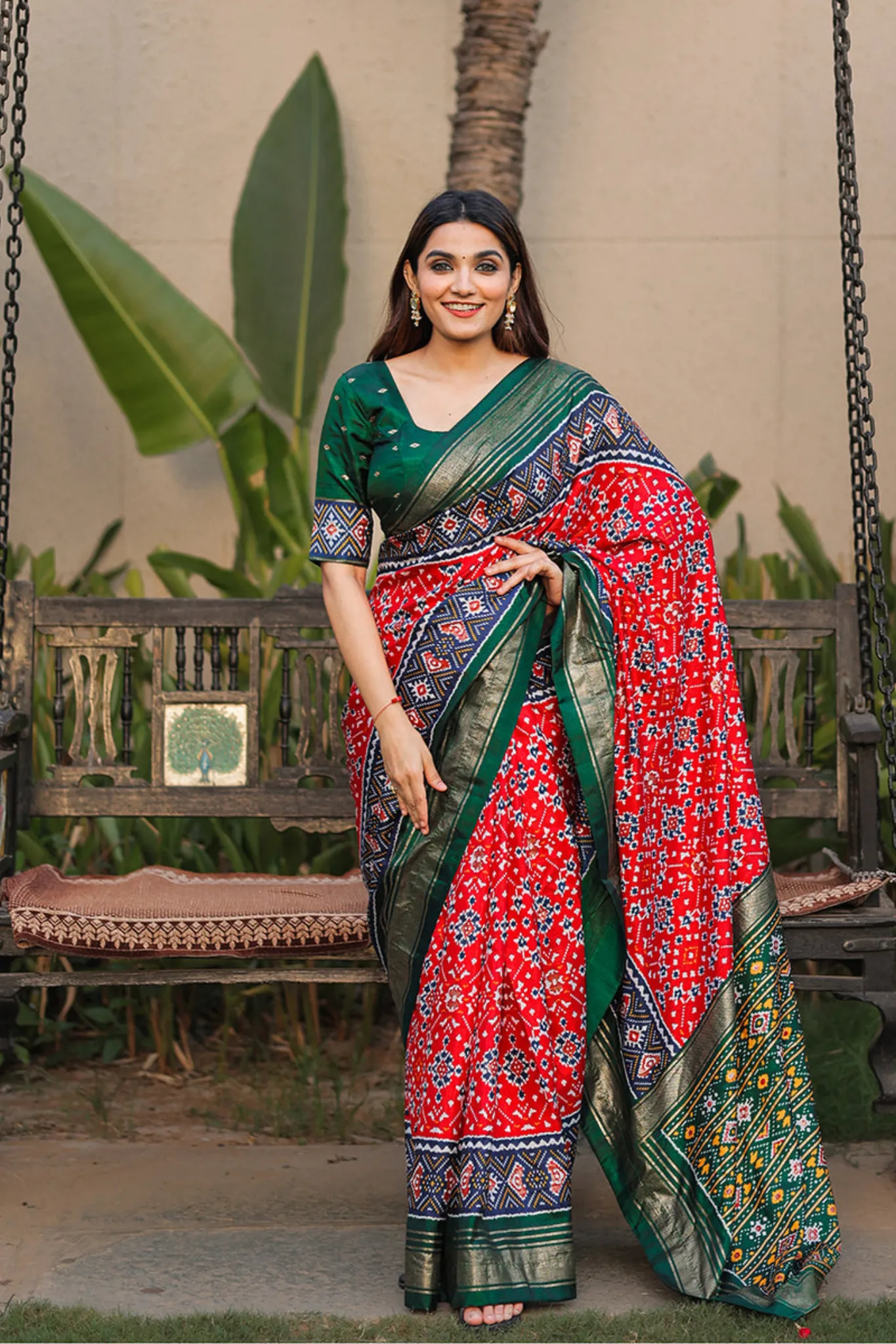 Exclusive Red Color Patola Saree With Foil Printed Dola Silk Saree