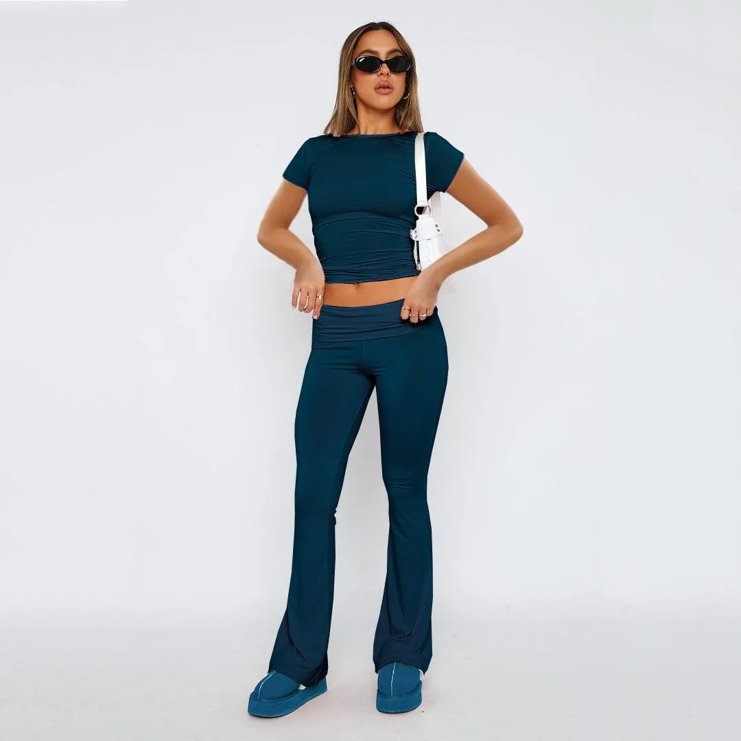 Fashion Slimming Solid Color Blouse And Pants Women