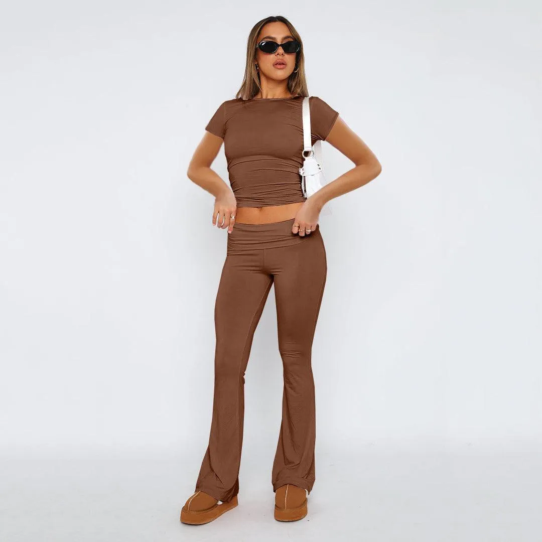 Fashion Slimming Solid Color Blouse And Pants Women