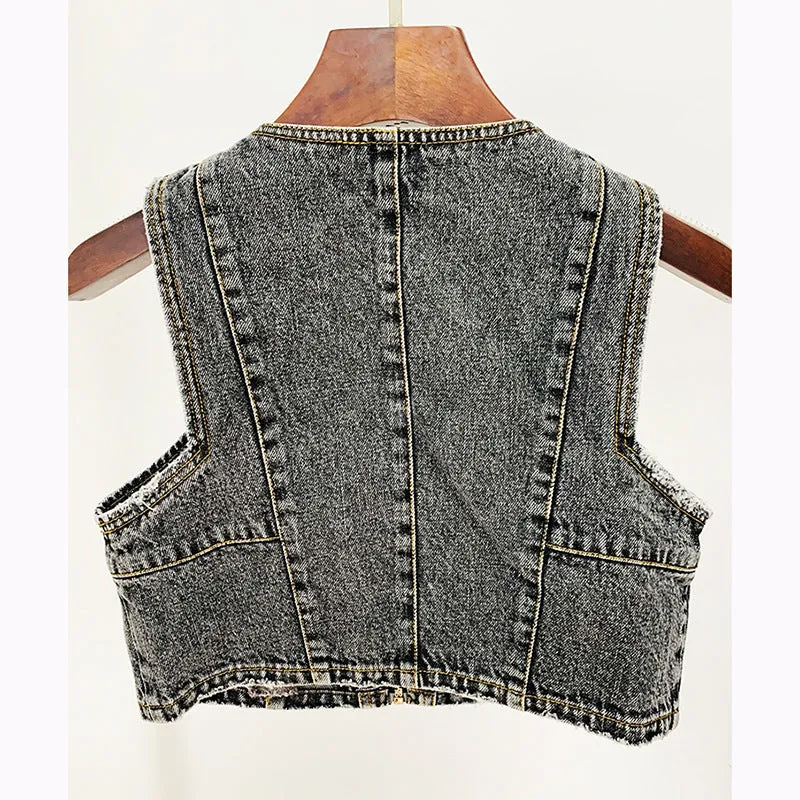 Fashionable New Zipper Denim Tank Top Short Suit