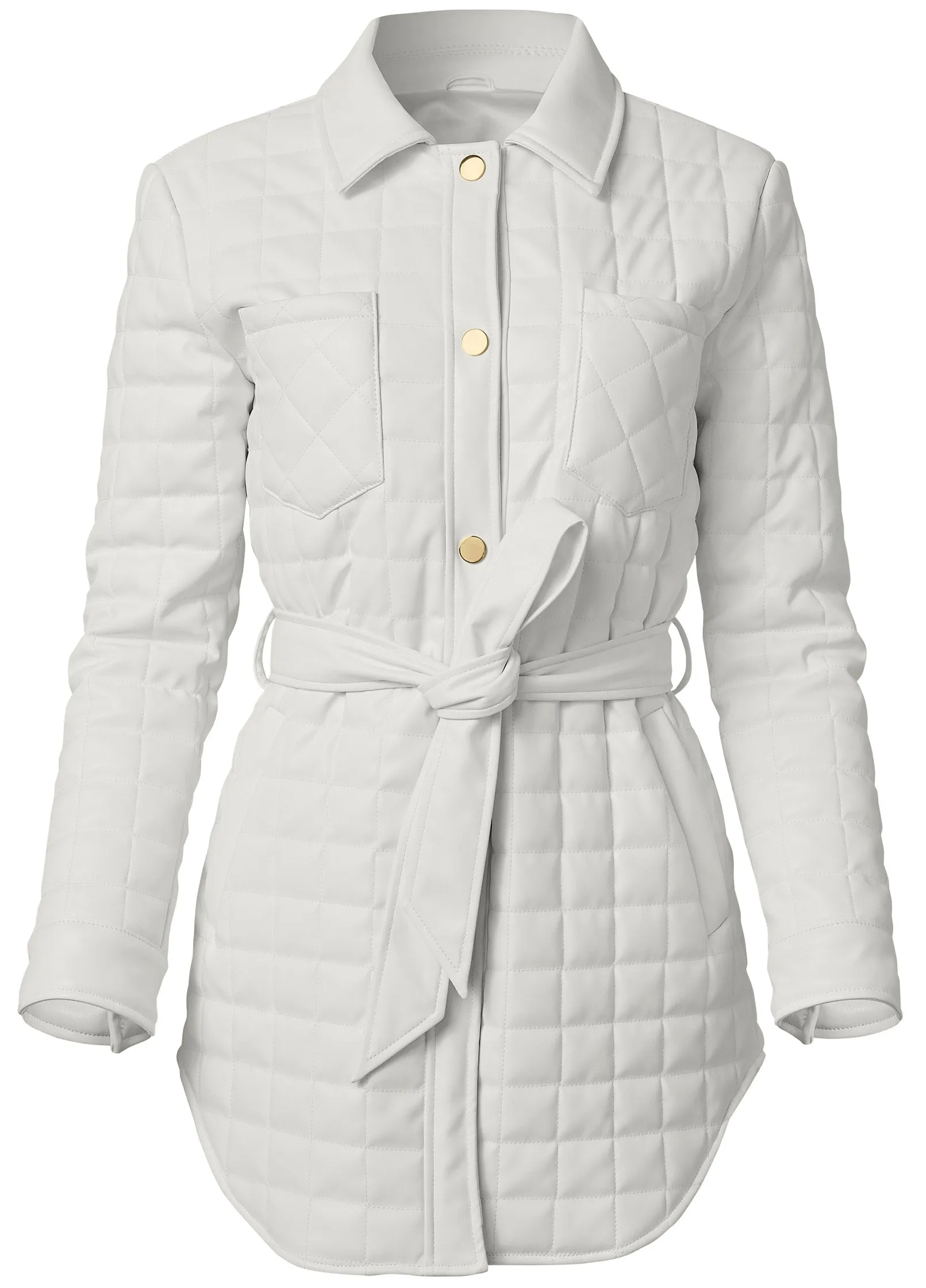 Faux-Leather Shacket  - White