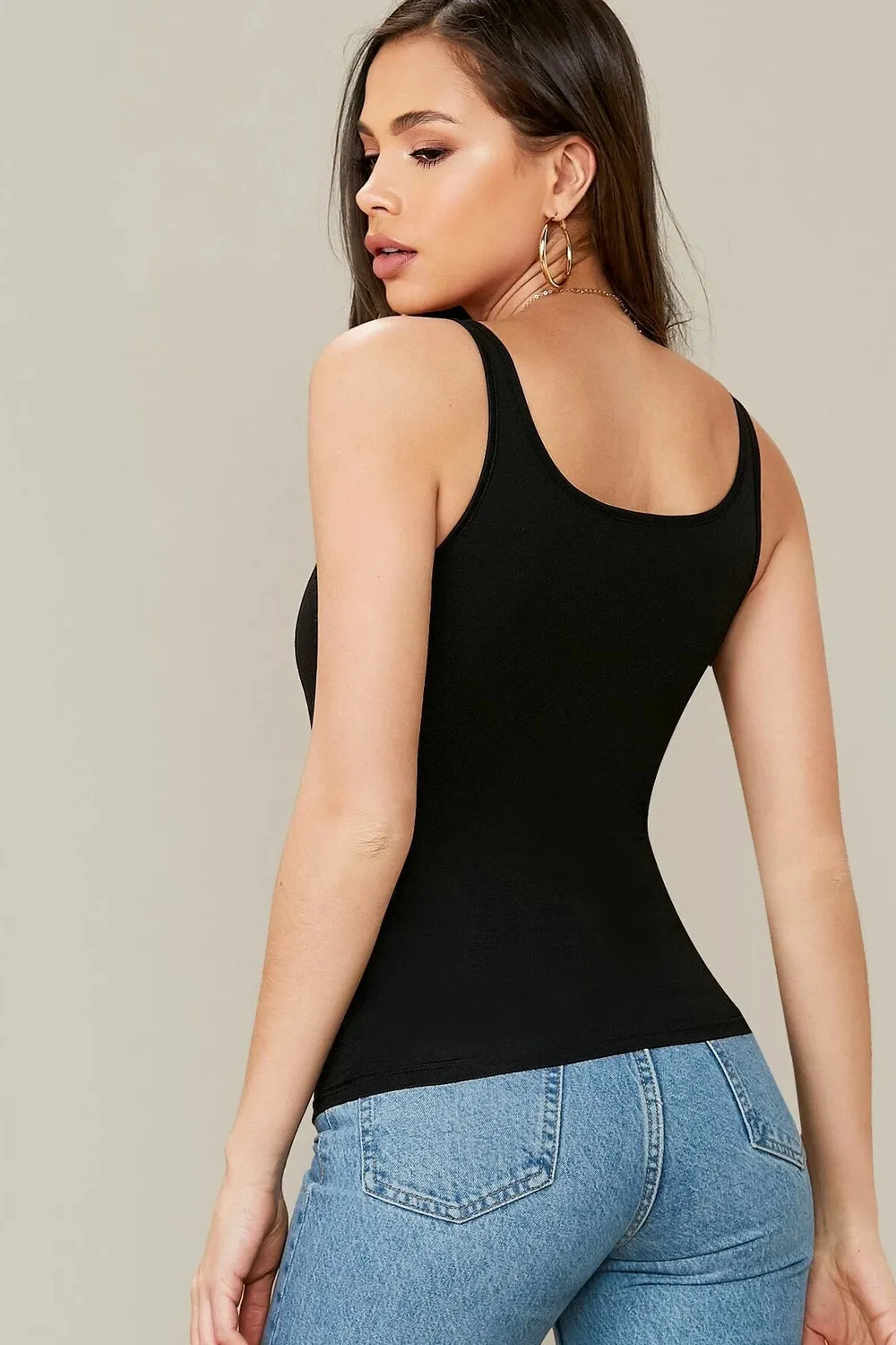 Form Fitting Black Tank Top