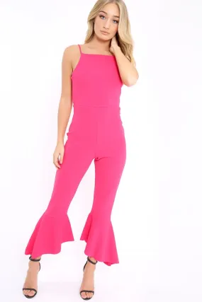 Fuchsia Cropped Frill Hem Jumpsuit - Sadey