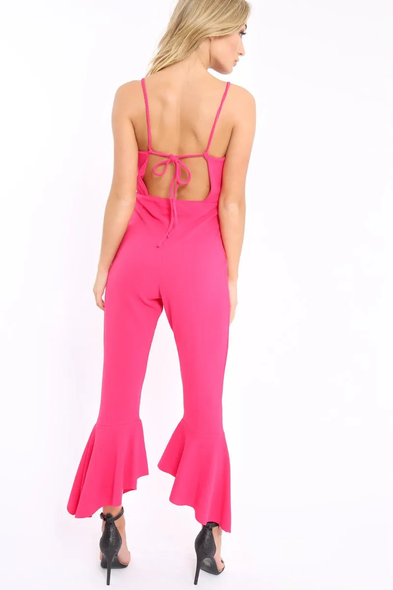 Fuchsia Cropped Frill Hem Jumpsuit - Sadey