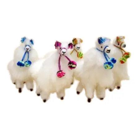 Fur Alpaca Toy Figure with Pom-Poms