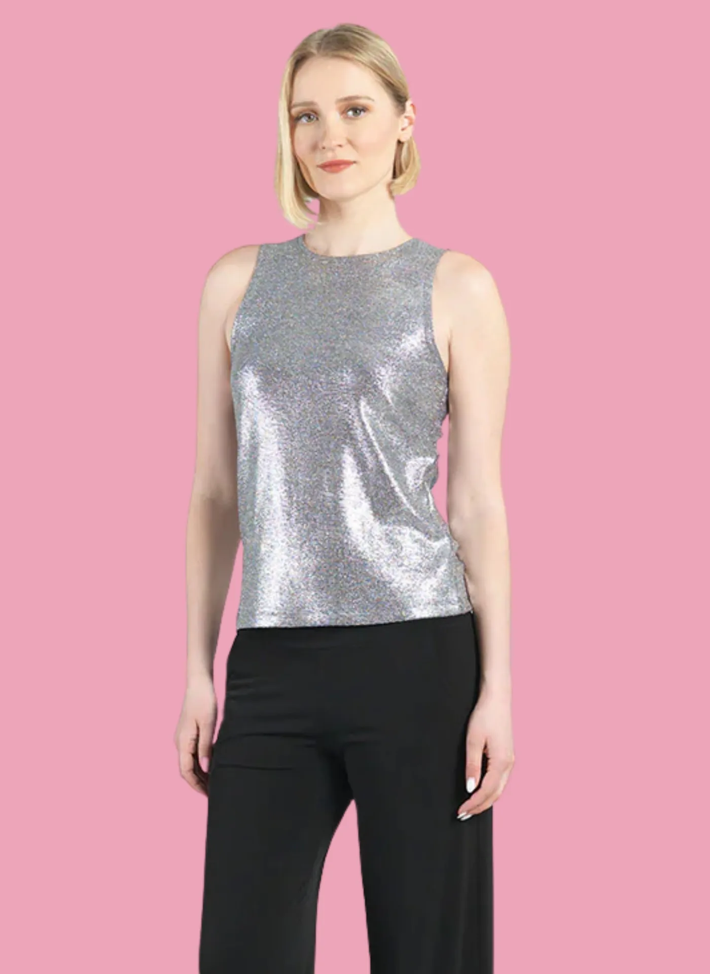 Glitter Foil Jewel Neck Tank