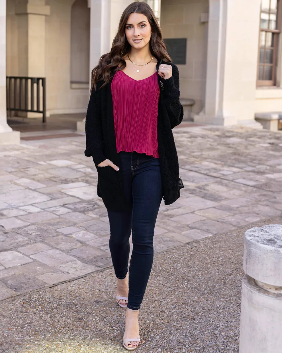 Grace & Lace Pleated Tank Top - Deep Berry