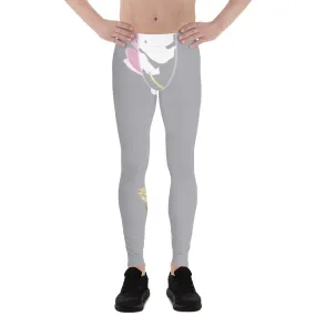 Grey Floral Print Men's Leggings, Flower Printed Designer Meggings Compression Tights-Made in USA/EU/MX