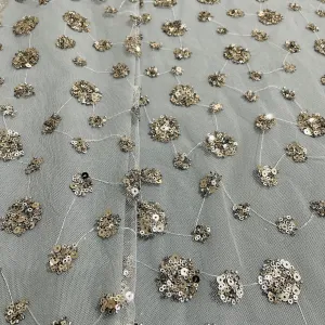 Grey Floral Sequins Embroidery Net Imported Fabric