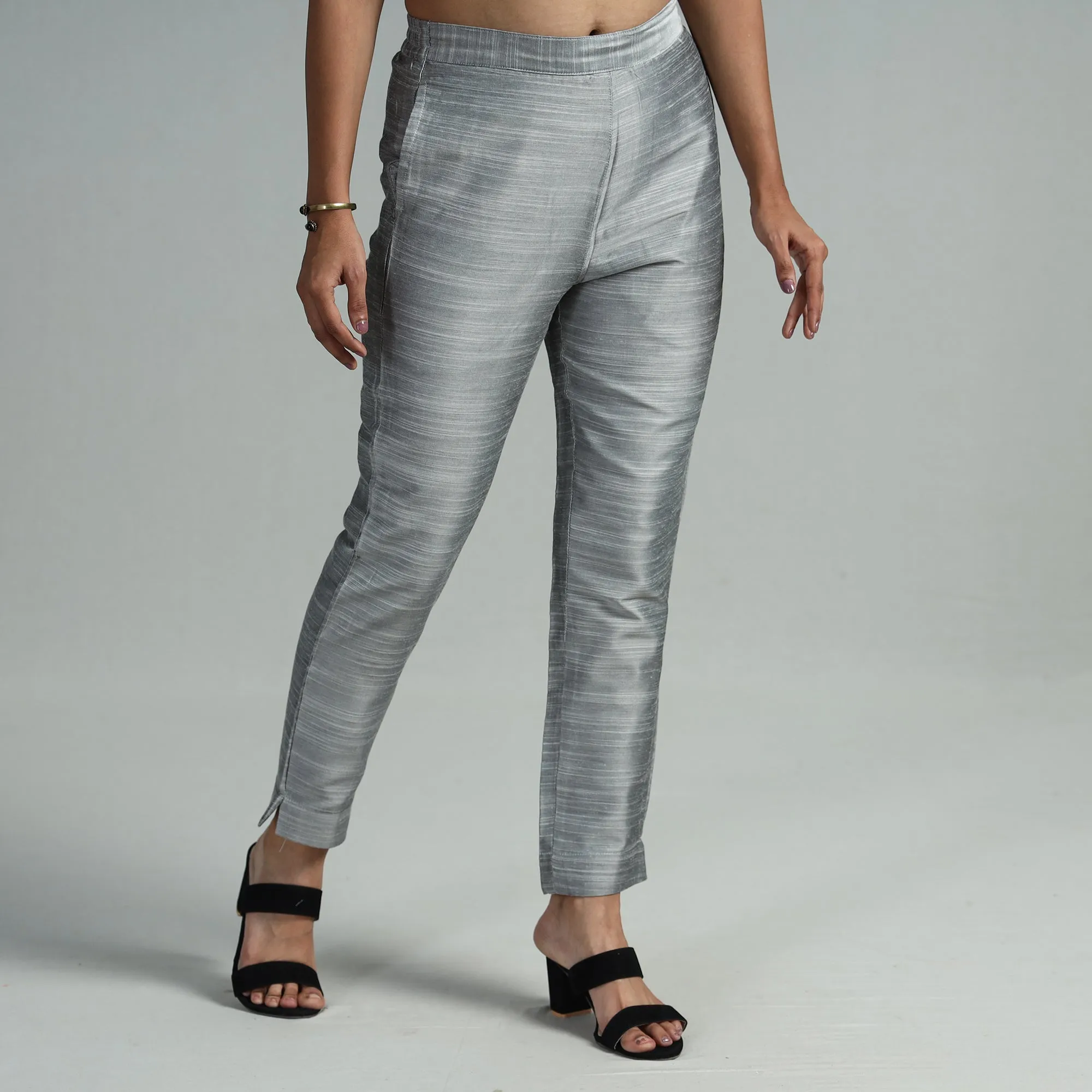 Grey - Silk Tapered Casual Pant for Women 07