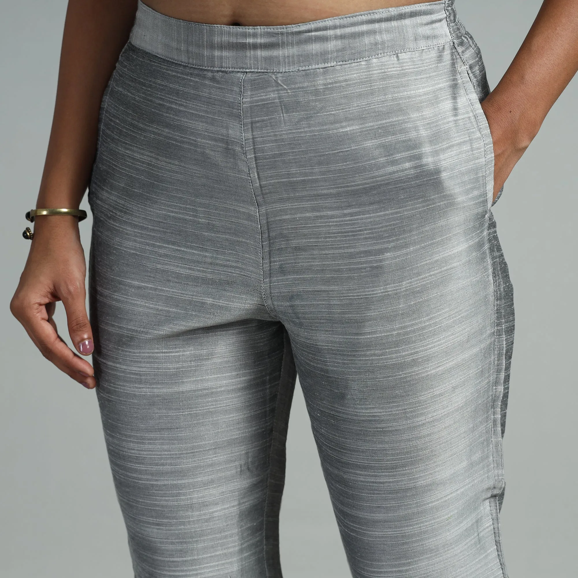 Grey - Silk Tapered Casual Pant for Women 07