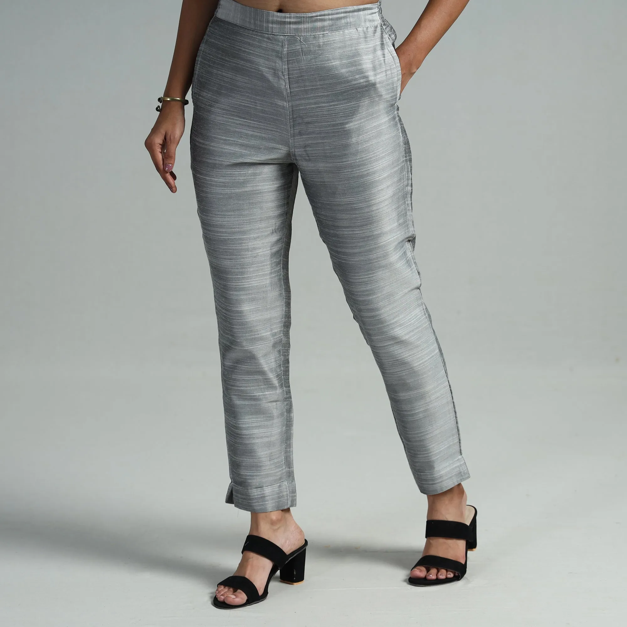 Grey - Silk Tapered Casual Pant for Women 07