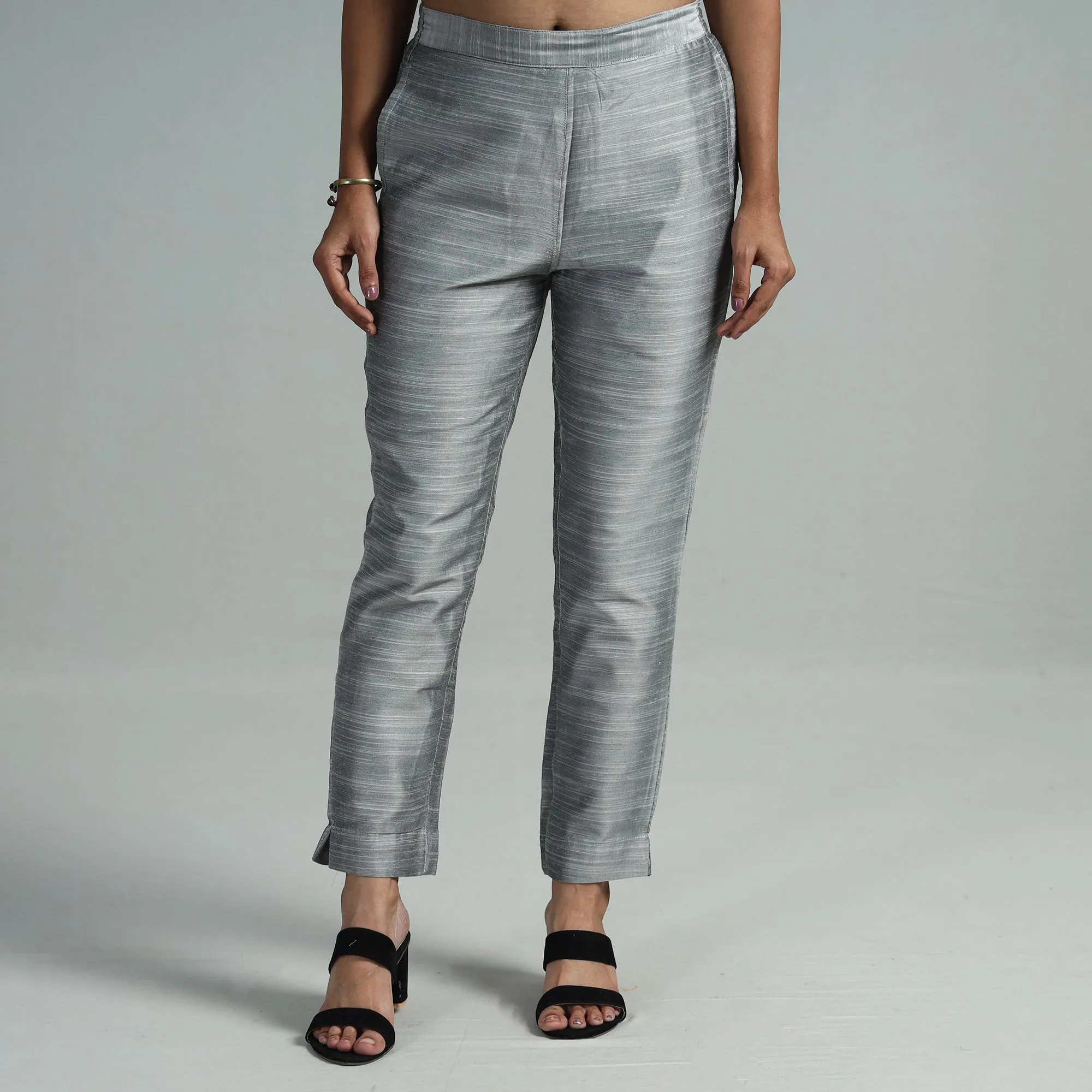 Grey - Silk Tapered Casual Pant for Women 07