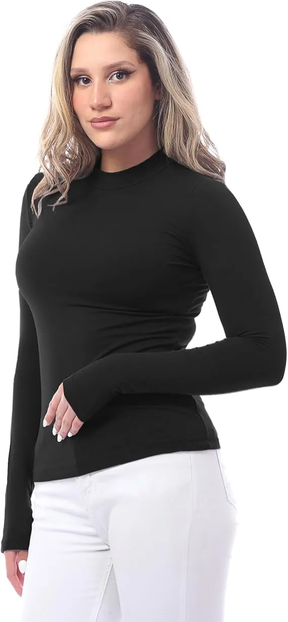 High neck long sleeve t-shirt for women, Black