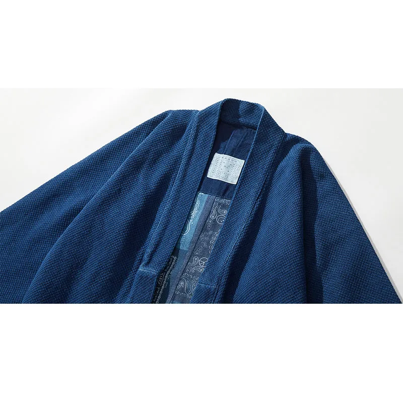 Indigo Dyed Stand Up Collar Kimono Jacket