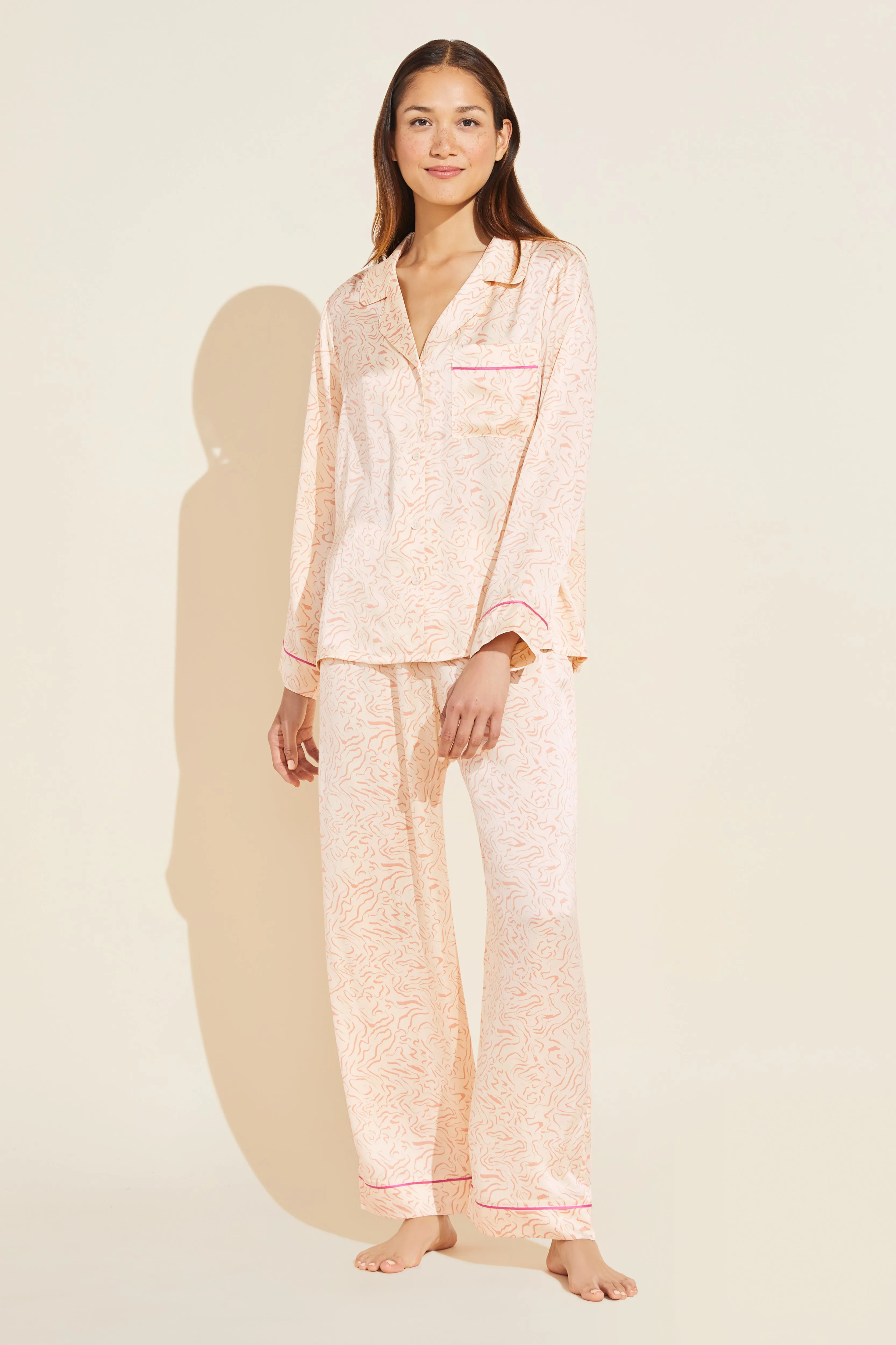 Inez Washable Silk Printed Long PJ Set