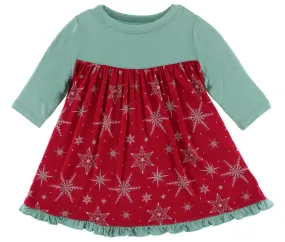 KicKee Pants Crimson Snowflakes Classic L/S Swing Dress