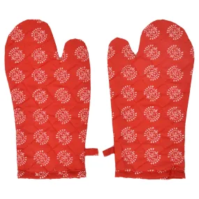 Kuber Industries Oven Mitts | Polyester Microwave Oven Gloves | Printed Hanging Loop Kitchen Oven Gloves | Heat Resistant Gloves for Kitchen | 1 Pair | Red