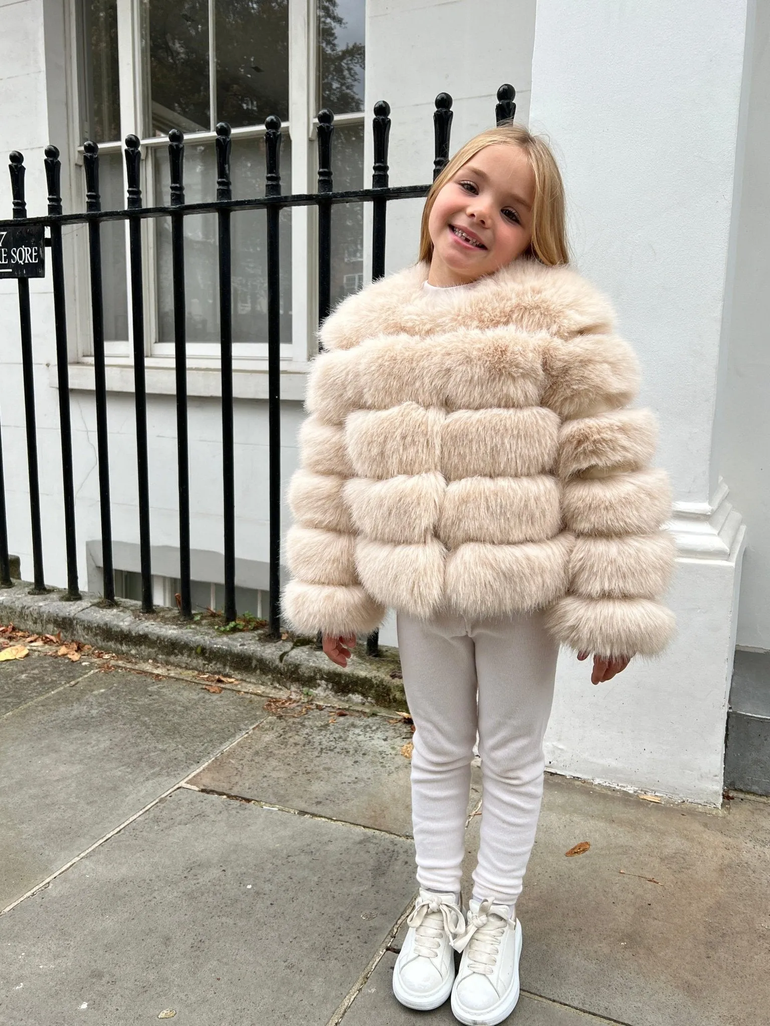 Light Beige Childrens Faux Fur Coat