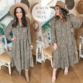 Love Song Long Sleeve Floral Midi Dress in Green