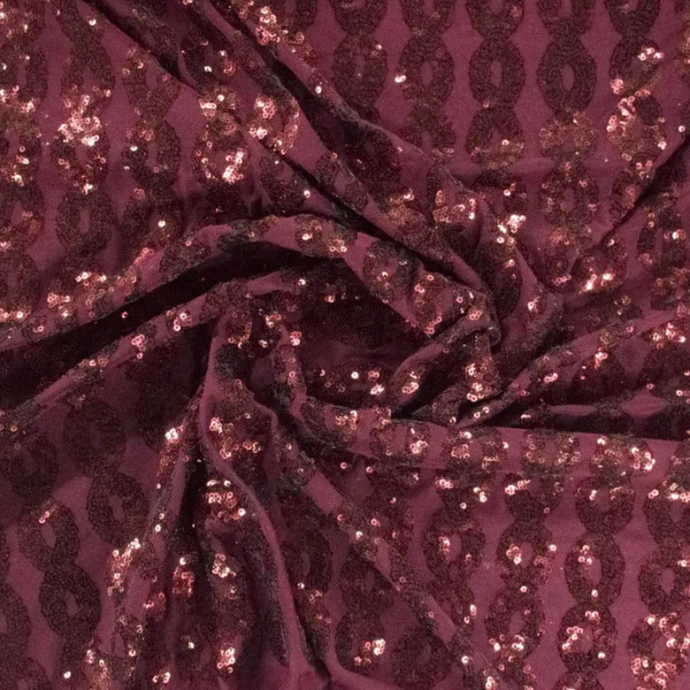 Maroon Net Fabric Sequins Fabric