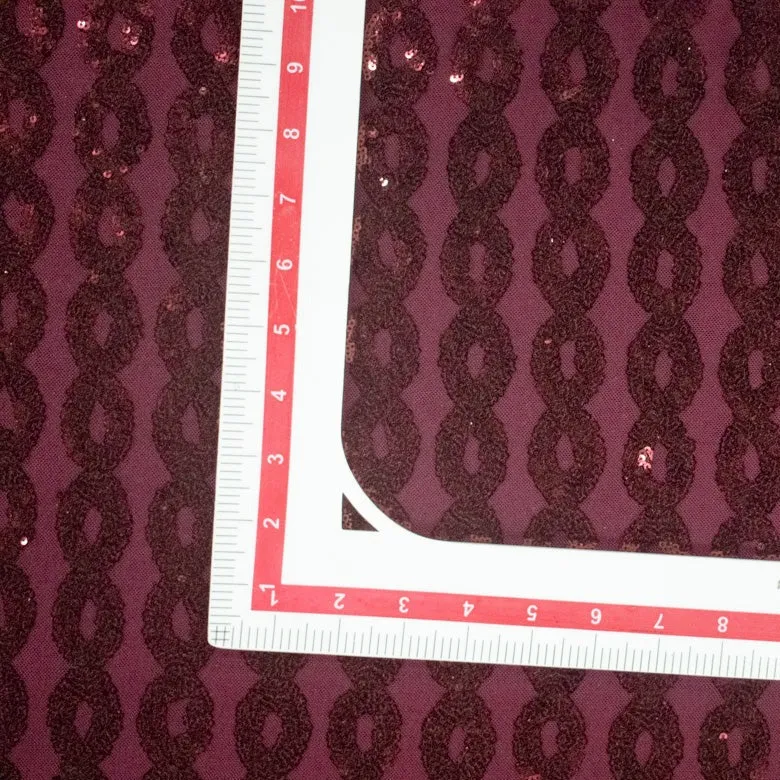 Maroon Net Fabric Sequins Fabric