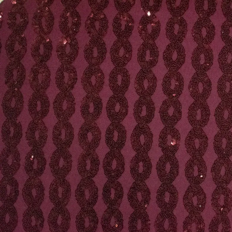 Maroon Net Fabric Sequins Fabric