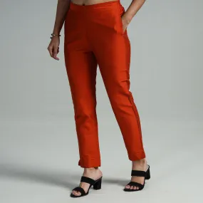 Maroon - Silk Tapered Casual Pant for Women 08