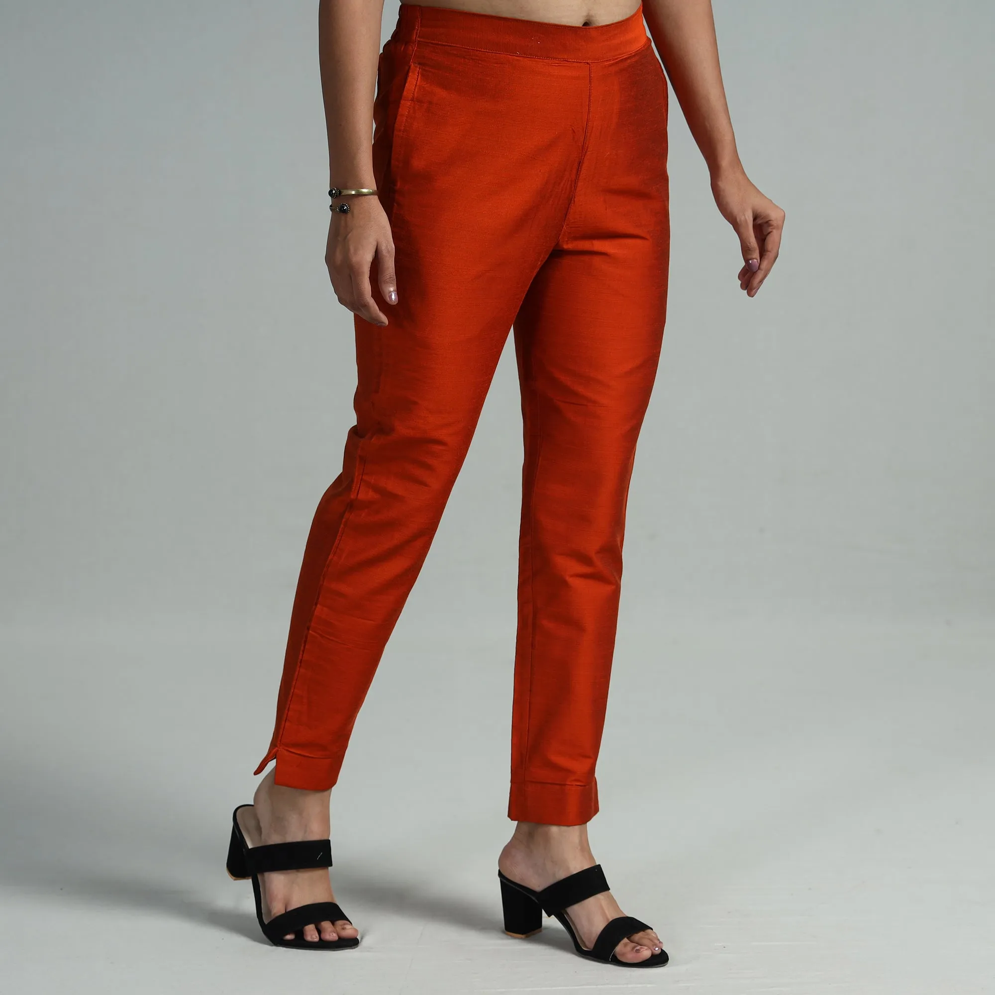 Maroon - Silk Tapered Casual Pant for Women 08