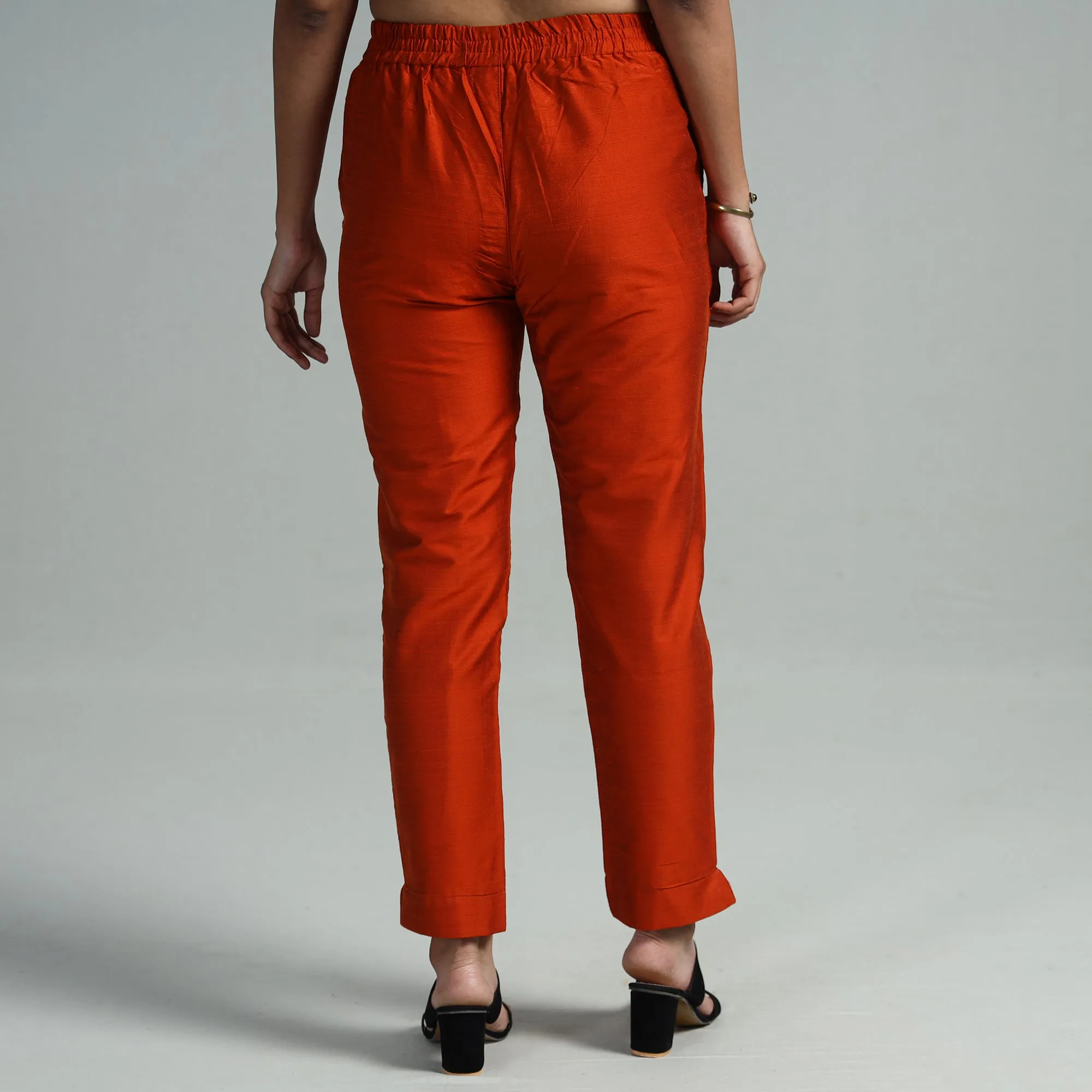 Maroon - Silk Tapered Casual Pant for Women 08