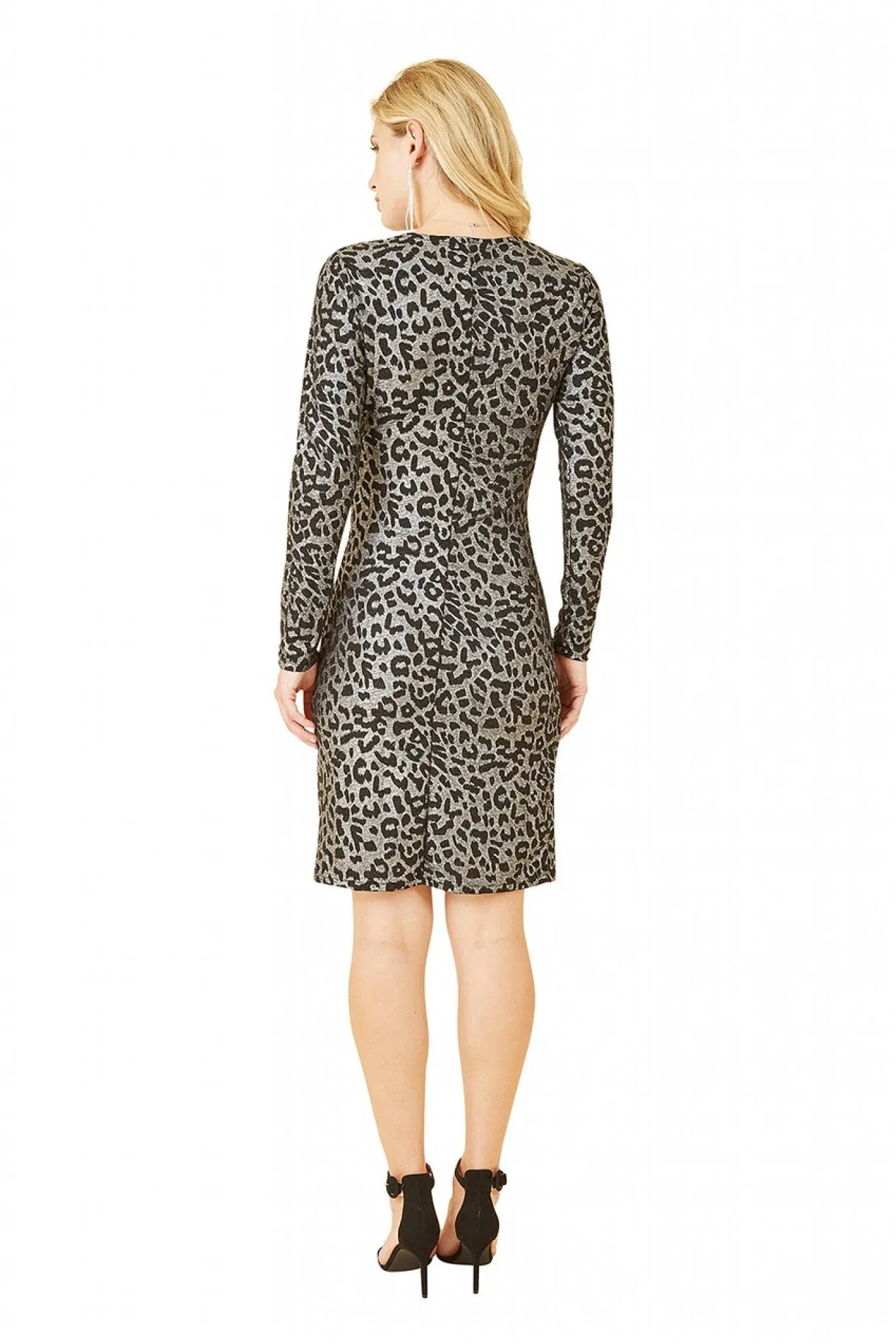 Mela London Silver Leopard Print Bodycon Midi Dress