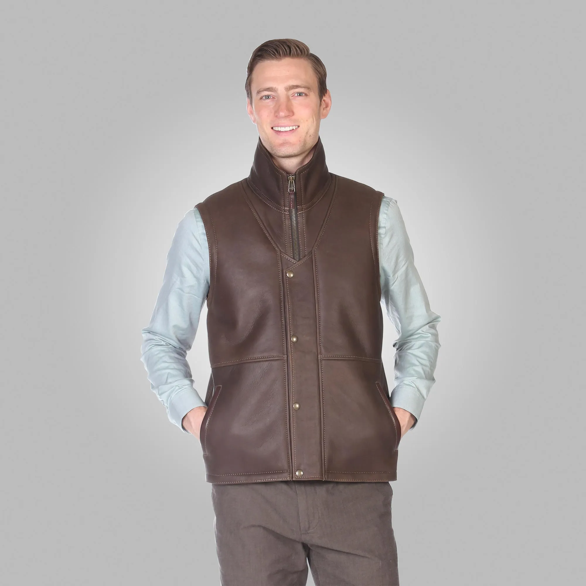 Men’s Brown Leather Shearling Vest