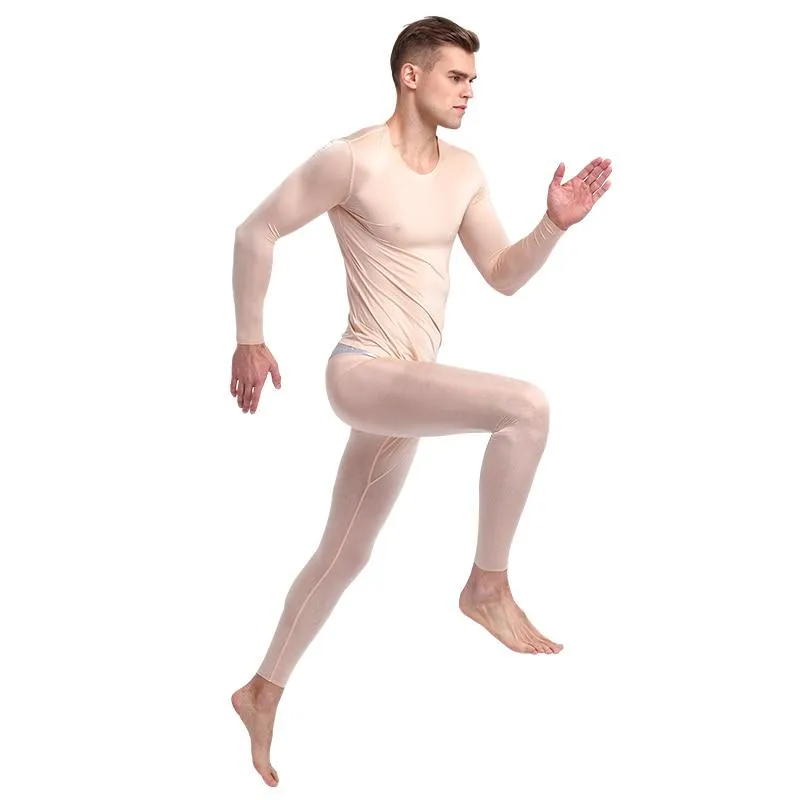 Men's Designer Ultra-Thin Ice Silk Seamless Long Johns Set