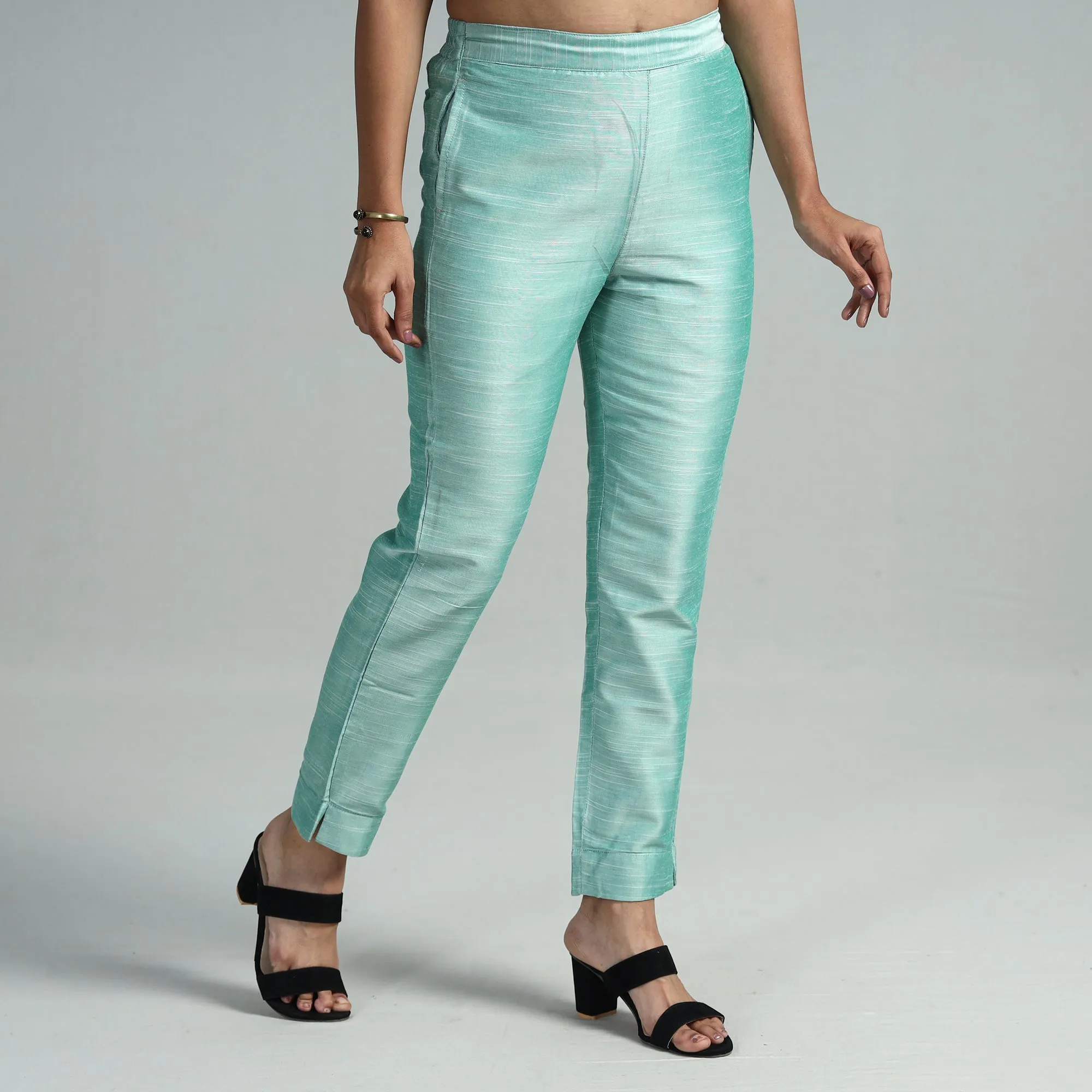 Mint Green - Silk Tapered Casual Pant for Women 04