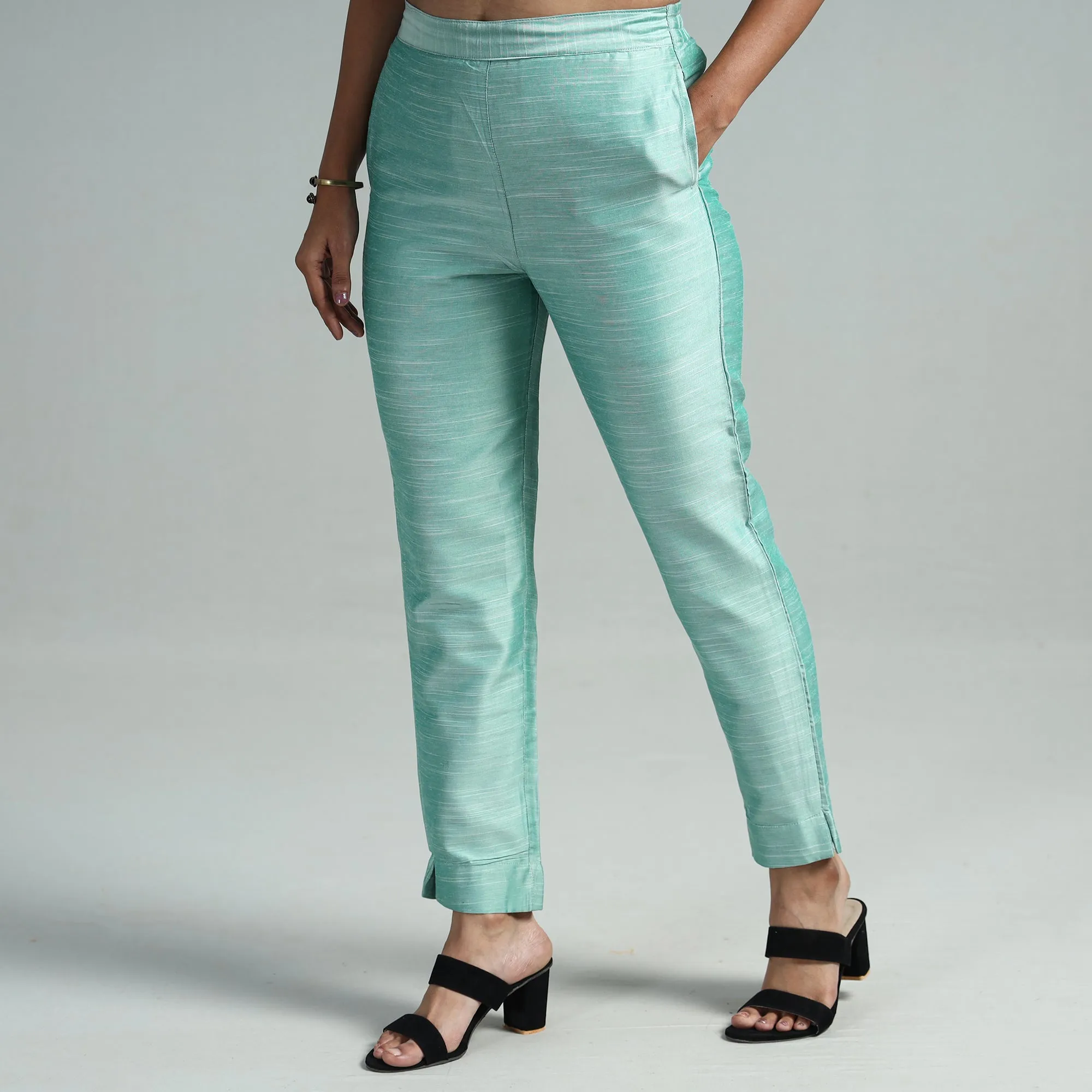 Mint Green - Silk Tapered Casual Pant for Women 04