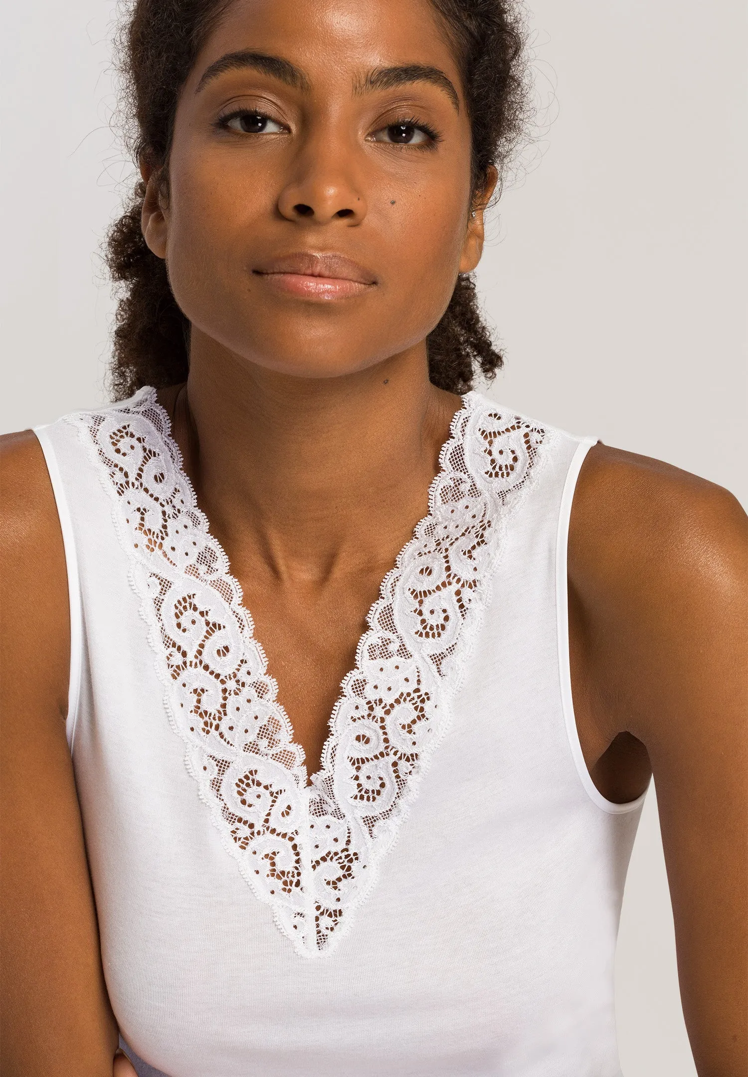 Moments Lace-Trim Cotton Built Up Tank Top | White 71486-101