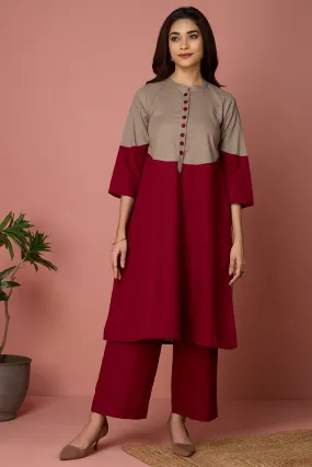 moon yoke kurta - Crimson & Taupe