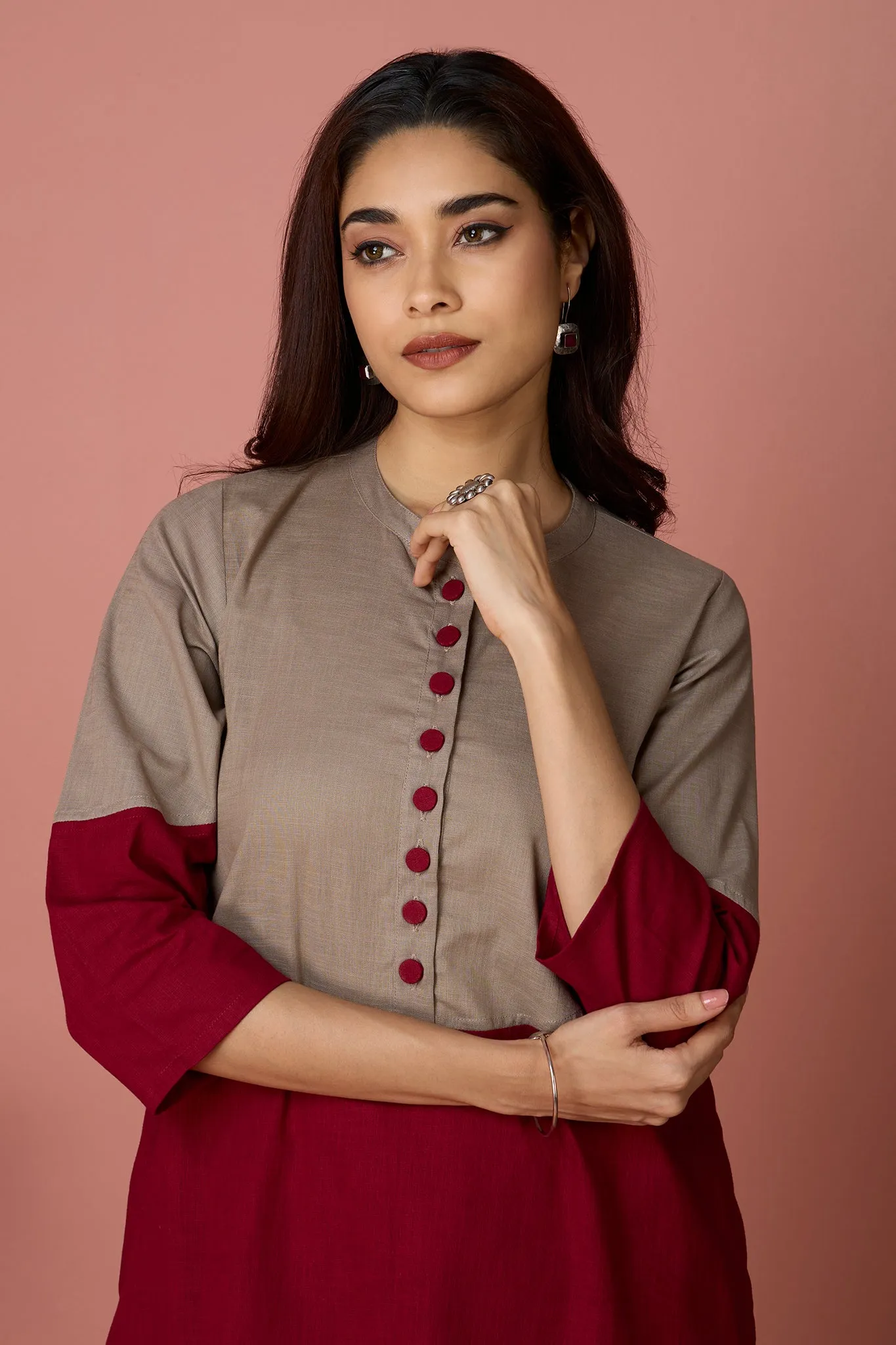 moon yoke kurta - Crimson & Taupe