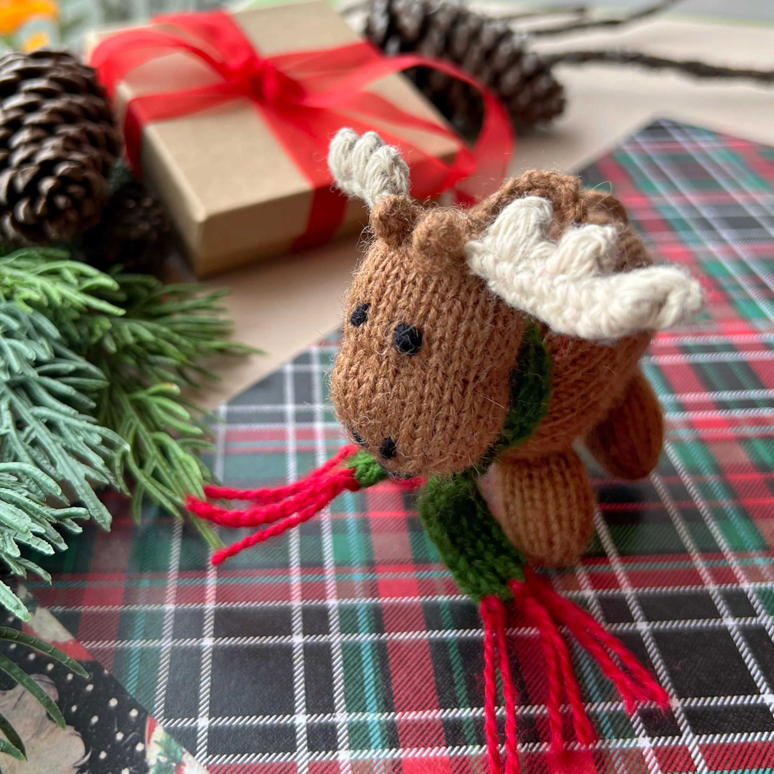 Moose Ornament, Knit Wool