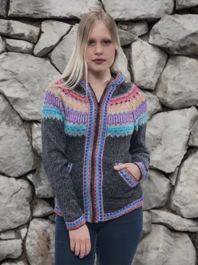 Multicolor Alpaca Full Zip Hoodie for Women