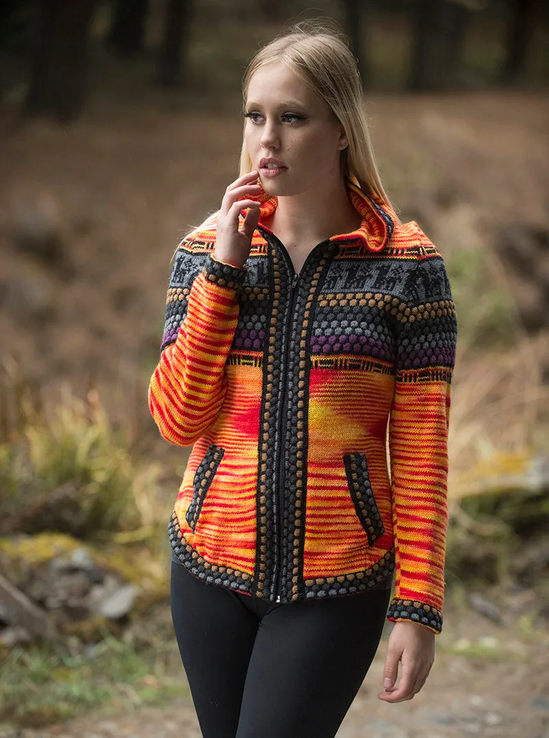 Multicolor Full Zip Alpaca Hoodie for Women