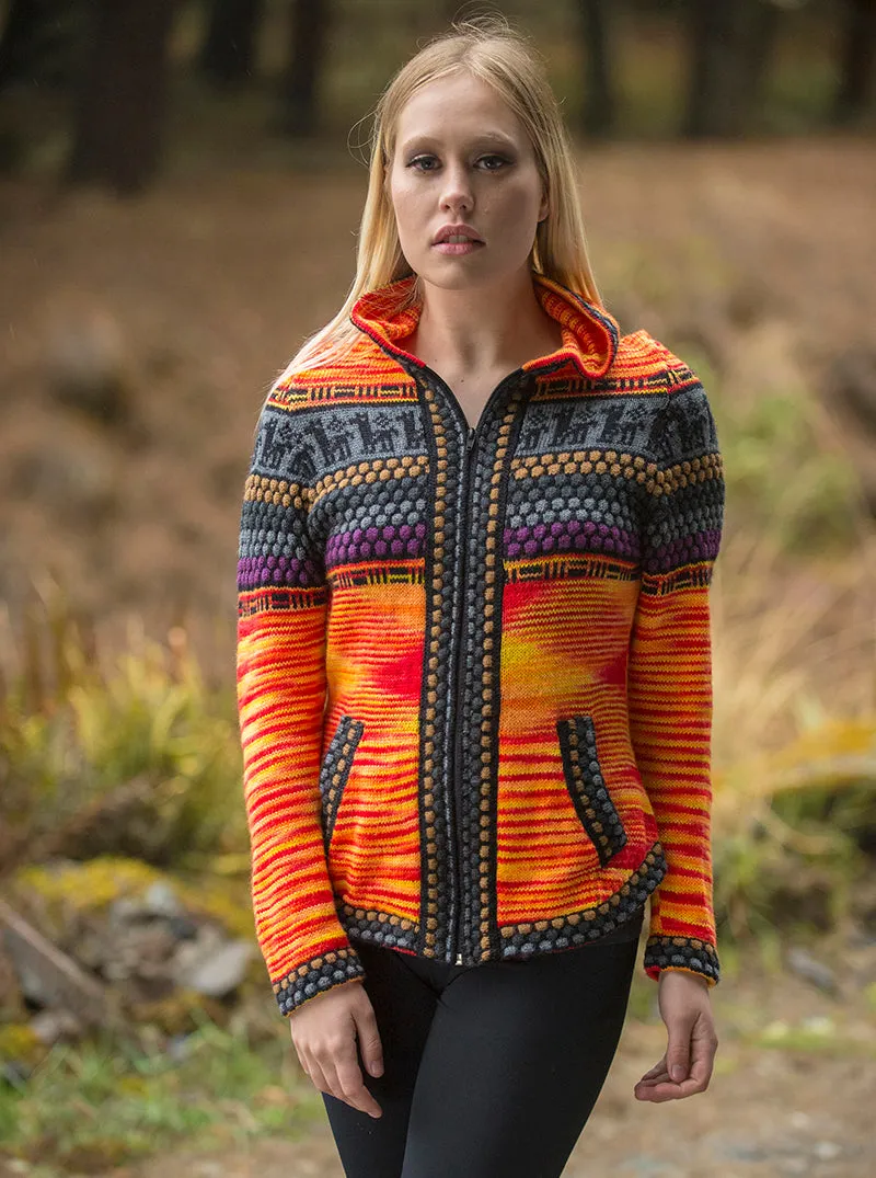 Multicolor Full Zip Alpaca Hoodie for Women