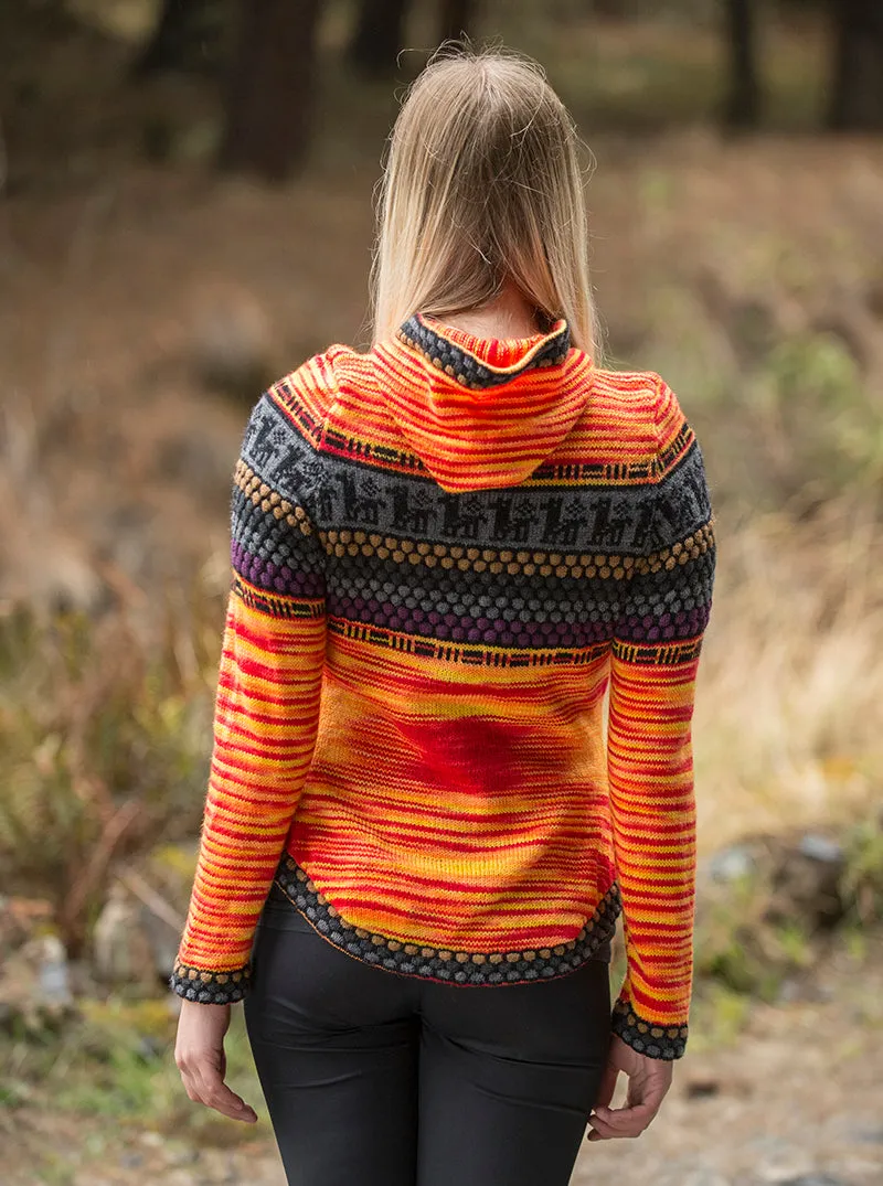 Multicolor Full Zip Alpaca Hoodie for Women