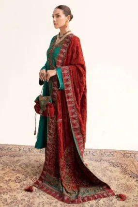 Nilofer Shahid - Tissue Silk Shirt & Khimkhaab Pants with Velvet Shawl - 3 Piece