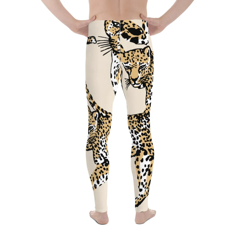 Nude Leopard Print Men's Leggings, Brown Animal Leopard Print Best Designer Meggings Tights-Made in USA/EU/MX