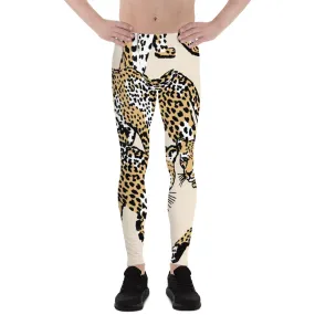 Nude Leopard Print Men's Leggings, Brown Animal Leopard Print Best Designer Meggings Tights-Made in USA/EU/MX