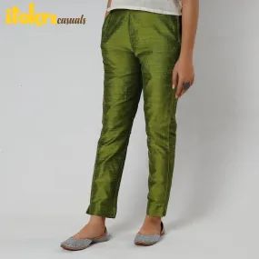 Olive Green - Silk Tapered Casual Pant for Women