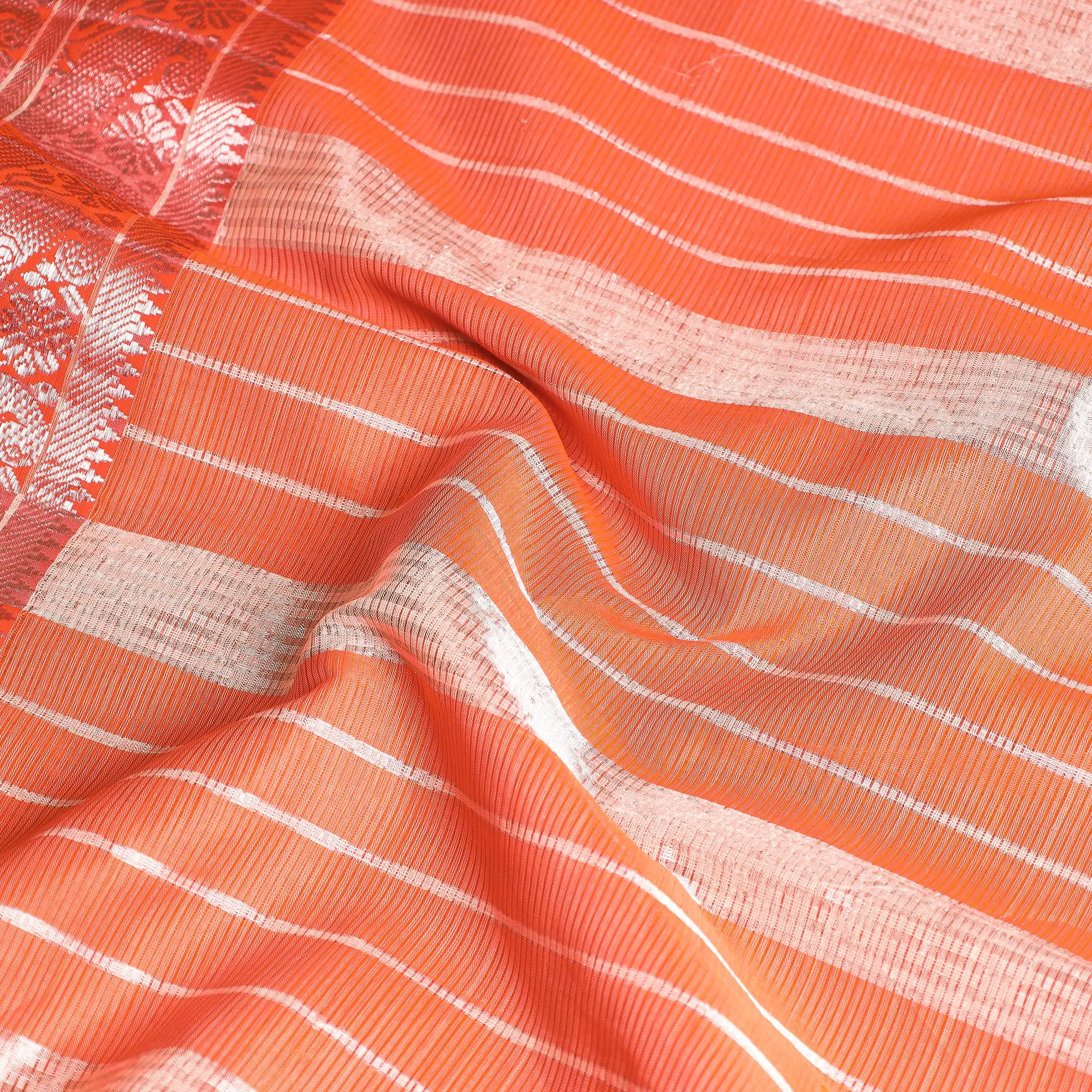 Orange - Mangalagiri Handloom Silk Cotton Saree with Zari Border