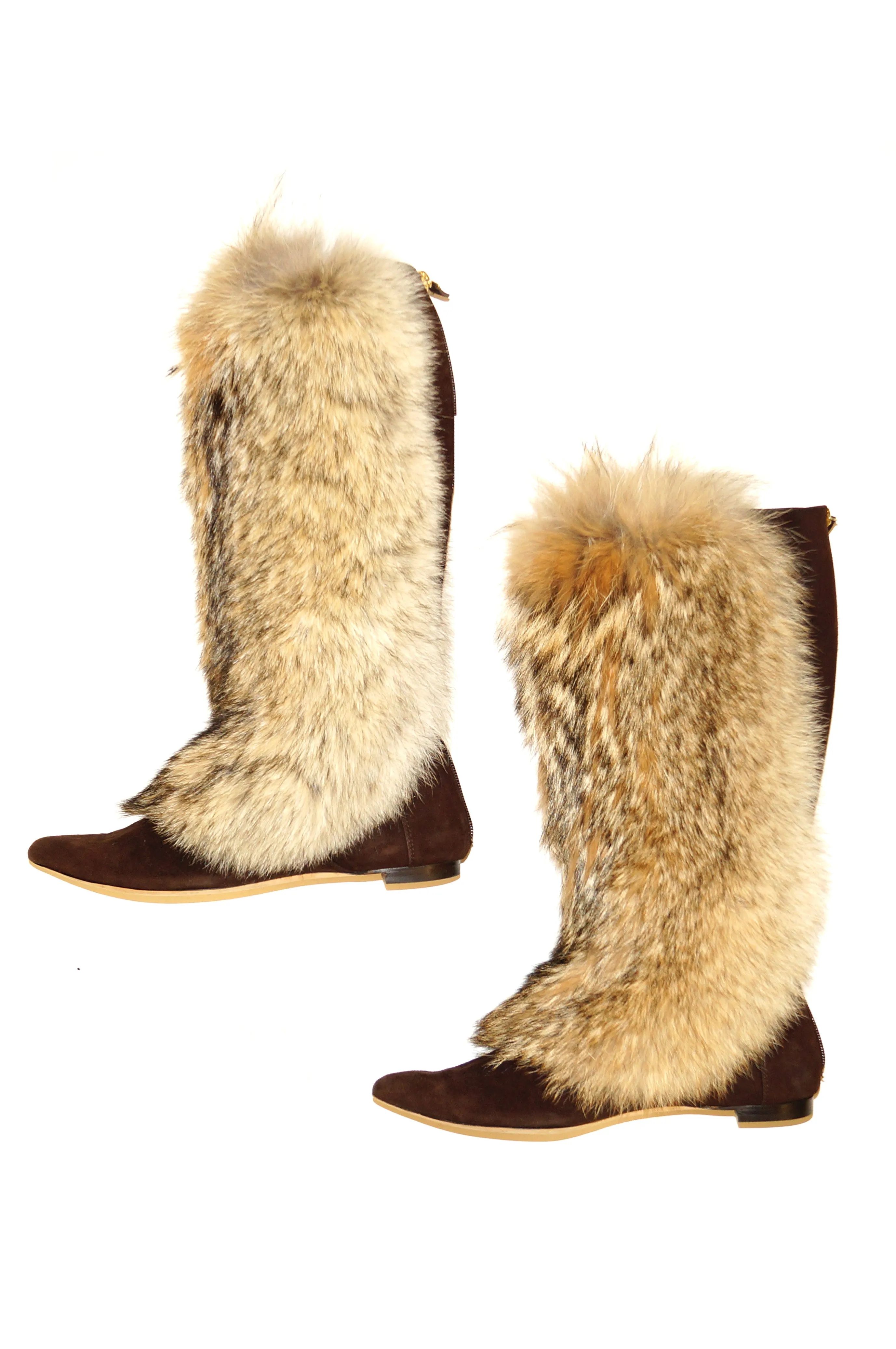 Oscar de la Renta Blonde Fox Fur and Brown Suede Boots