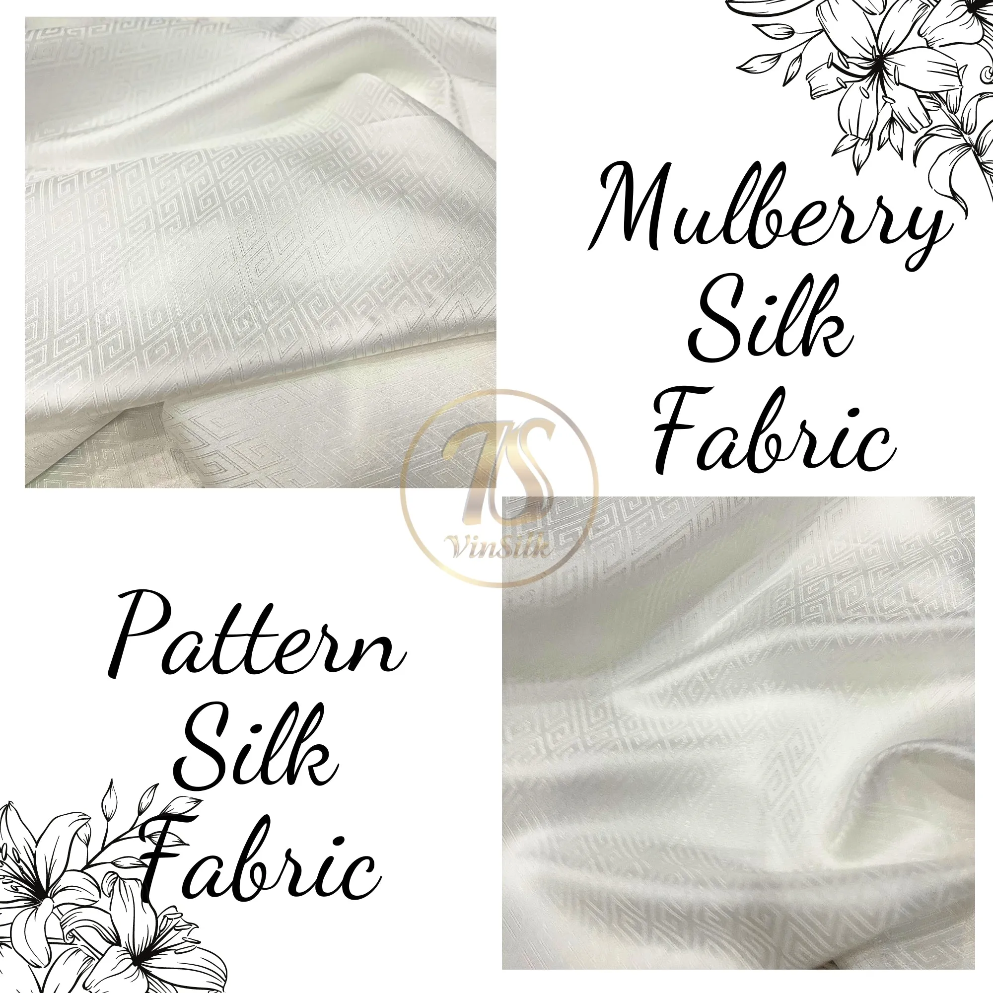 PATTERN MULBERRY SILK fabric by the yard - White pattern silk - Handmade silk – Sewing clothes – Silk for sewing - Gift for men